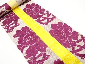 アンティーク　花籠に牡丹・七宝模様織り出し　八寸帯地反物